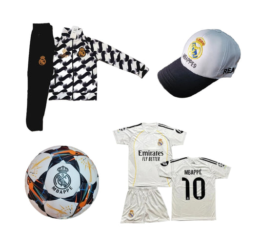 Детска футболна Екипировка на Мбапе 10 Реал Мадрид, за 10г. СЕТ Бял Дракон