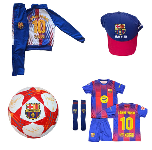 26г Детска футболна Екипировка на Ямал Барселона, за 12г. СЕТ Бял/Син Lamine Yamal 10