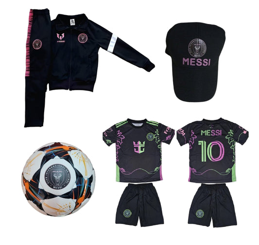 25 /26 Детска футболна Екипировка на Меси Маями, за 8г. СЕТ Черен шарен