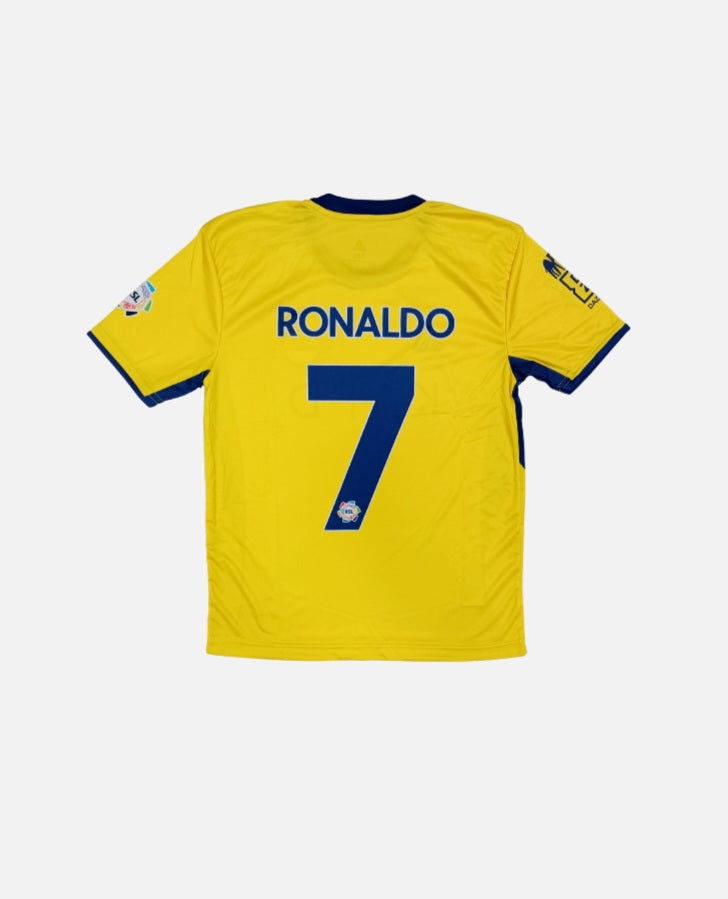 2026 Детски футболен екип на Роналдо 7, жълт с чорапи RONALDO Al Nassr New