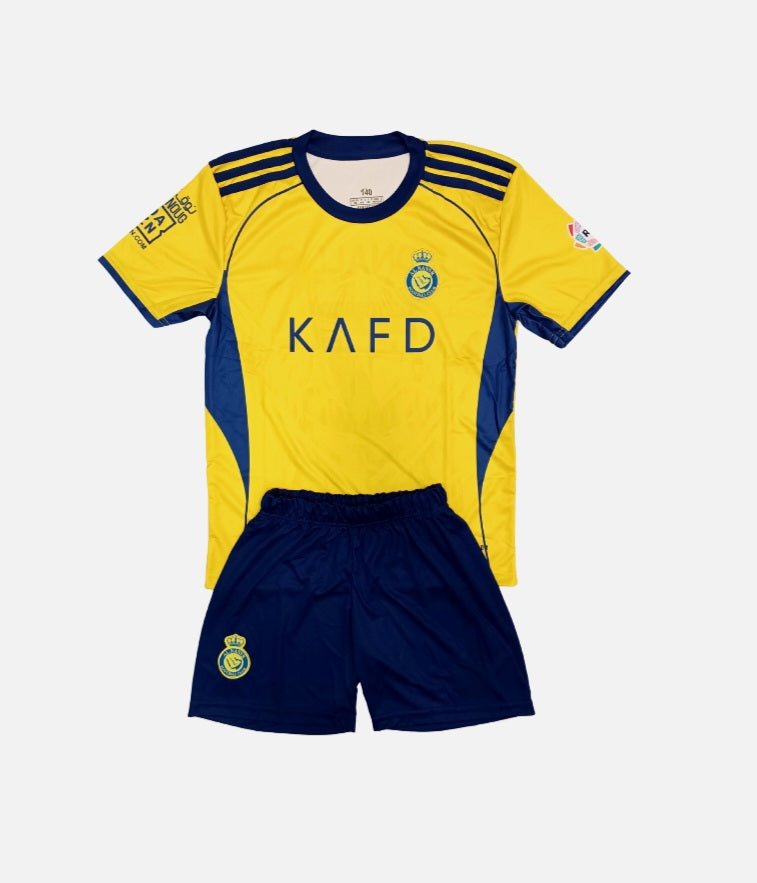 2026 Детски футболен екип на Роналдо 7, жълт с чорапи RONALDO Al Nassr New