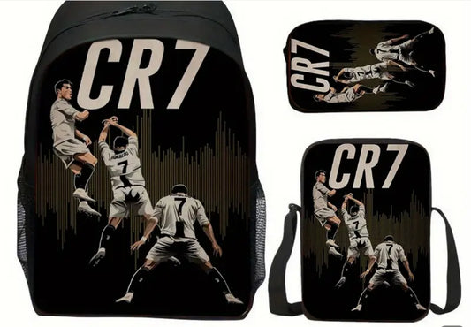 Футболна Ученическа Раница RONALDO 7 СЕТ Чантичка, Несесер бял цвят