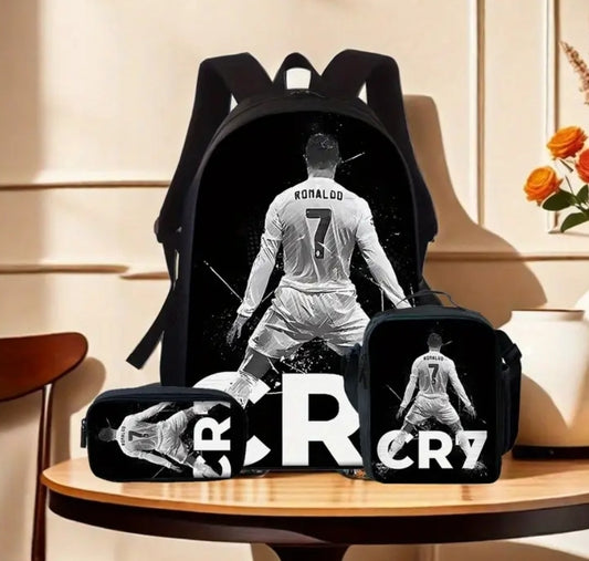 Футболна Ученическа Раница RONALDO 7 СЕТ Чантичка, Несесер Черен цвят