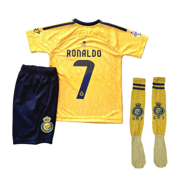 Роналдо Световно 2026г Жълт Детски спортен екип на Ronaldo, Ал Насър CR7 с шорти