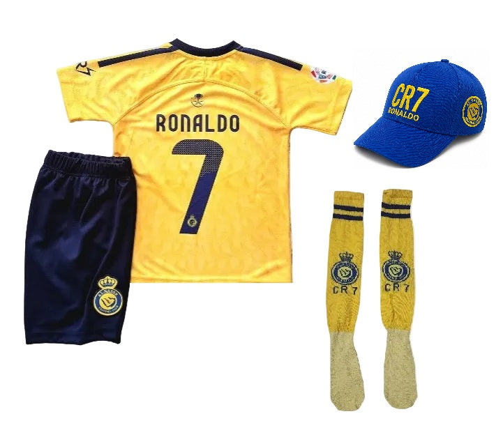 New Детски спортен екип на Роналдо 7 с шапка, футболен Бял RONALDO Real Madrid 26