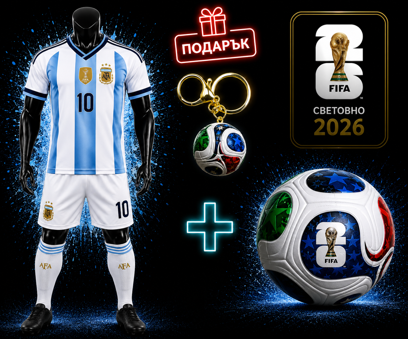 WORLD CUP MESSI 10 Детски Екип Меси с Топка Световно + Подарък Ключодържател
