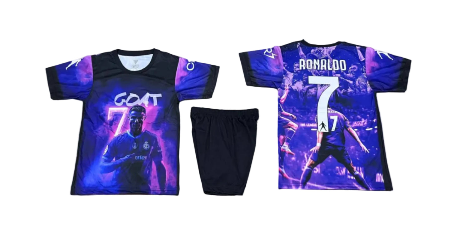 GOAT CR7 Детски футболен спортен екип RONALDO с Чорапи на Madrid Роналдо 7 Син