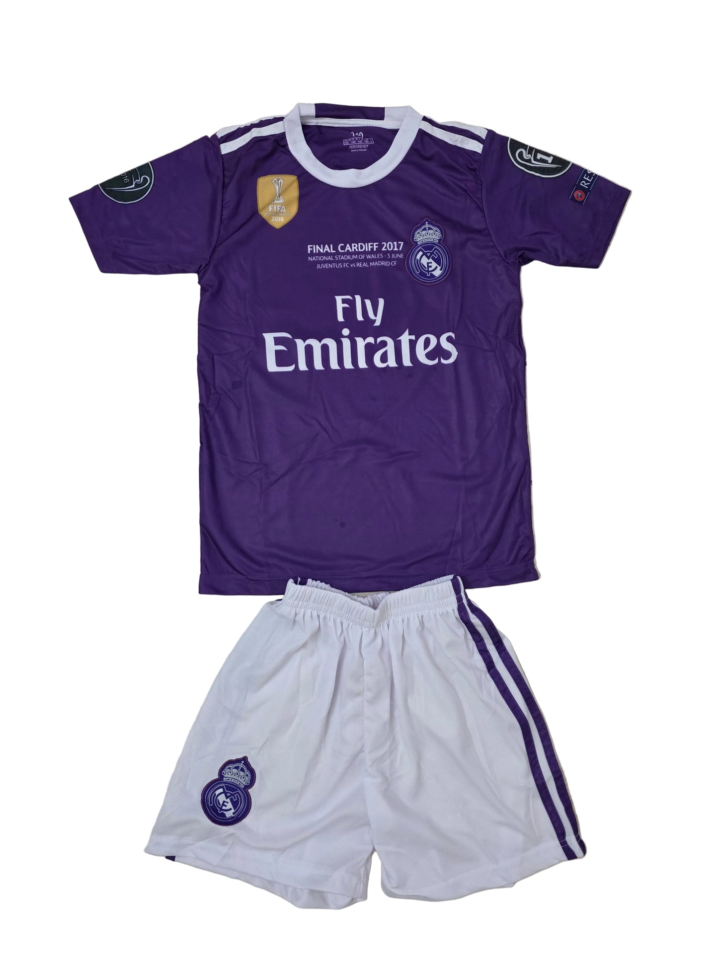 Лилав Юбилеен CR7 Детски футболен екип Роналдо с Чорапи на Реал Мадрид + Бадж