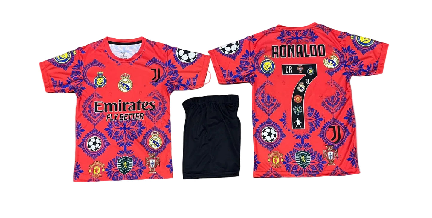 New CR7 Детски футболен спортен екип Роналдо с шорти Всички отбори Шарен Корал