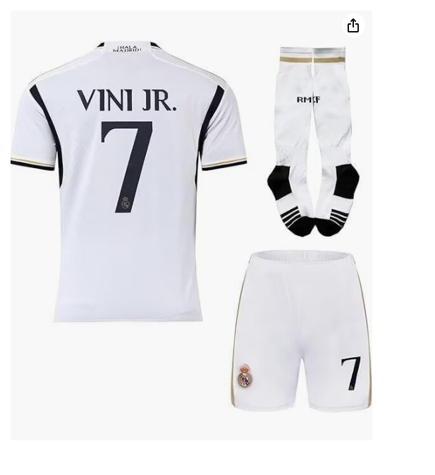 2026 Детски спортен екип на Винисиус 7, футболен с чорапи VINI 7 REAL MADRID Бял