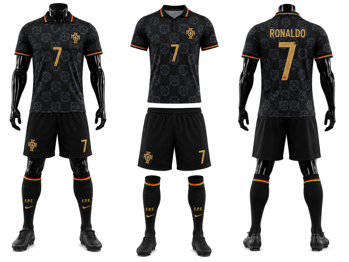 New Black Детски спортен екип на Роналдо 7, CR7 Ronaldo Черен EUSEBIO Limited