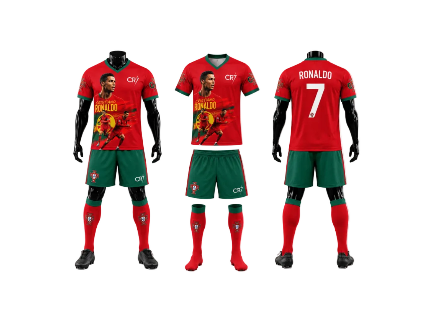 Ликът на CR7 Детски футболен спортен екип Роналдо с Чорапи portugal