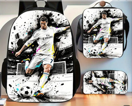 Футболна Ученическа Раница RONALDO 7 СЕТ Чантичка, Несесер Реал Мадрид