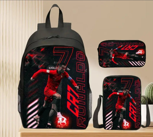 Футболна Ученическа Раница RONALDO 7 СЕТ Чантичка, Несесер Португалия Червена