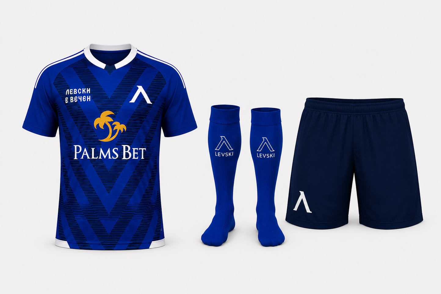 2027 New Детски Екип + чорапи ЛЕВСКИ София Бродерия | Palms, футболен LEVSKI цвят Син Ново