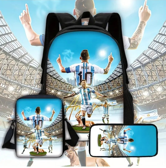 Футболна Ученическа Раница Messi 10 СЕТ Чантичка, Несесер Синя