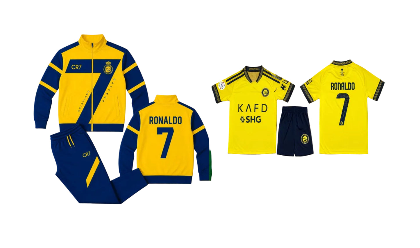 2027 Детски спортен Екип на Ronaldo + Анцуг Жълт Al Nassr Роналдо Комплект CR7