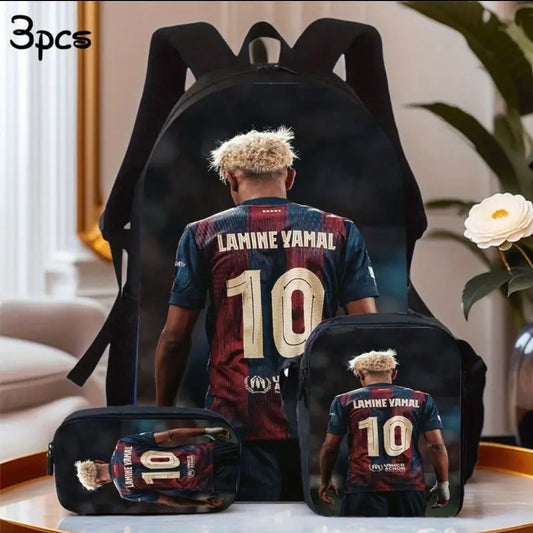 Футболна Ученическа Раница Комплект Lamine Yamal 10 Ямал Барселона Червена