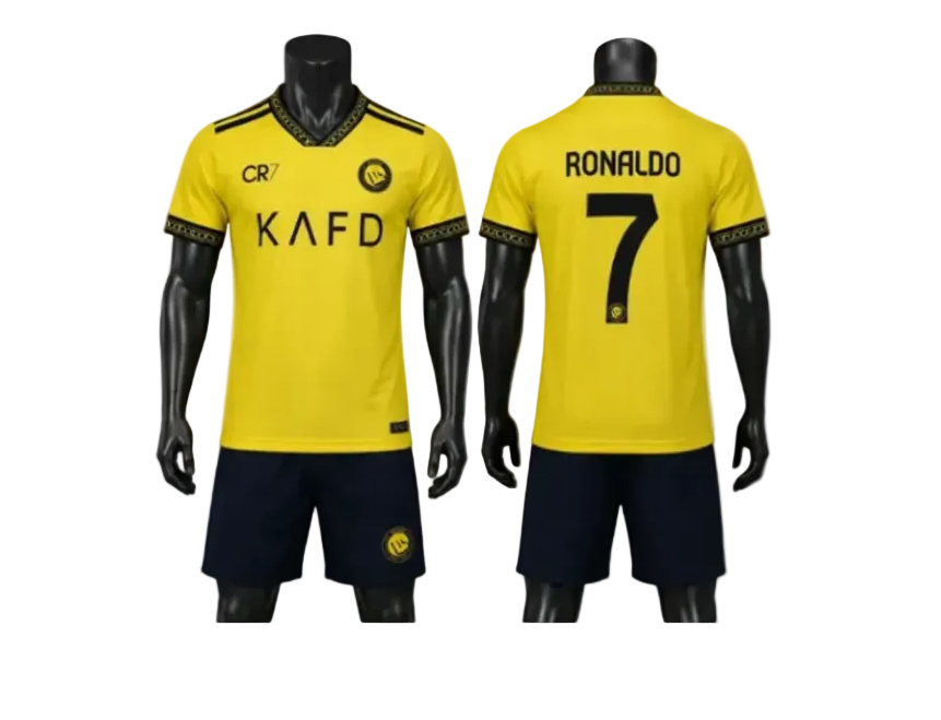 New 2027 CR7 Жълт Детски спортен екип на Роналдо 7, с чорапи AL NASSR 27 CRISTIANO RONALDO