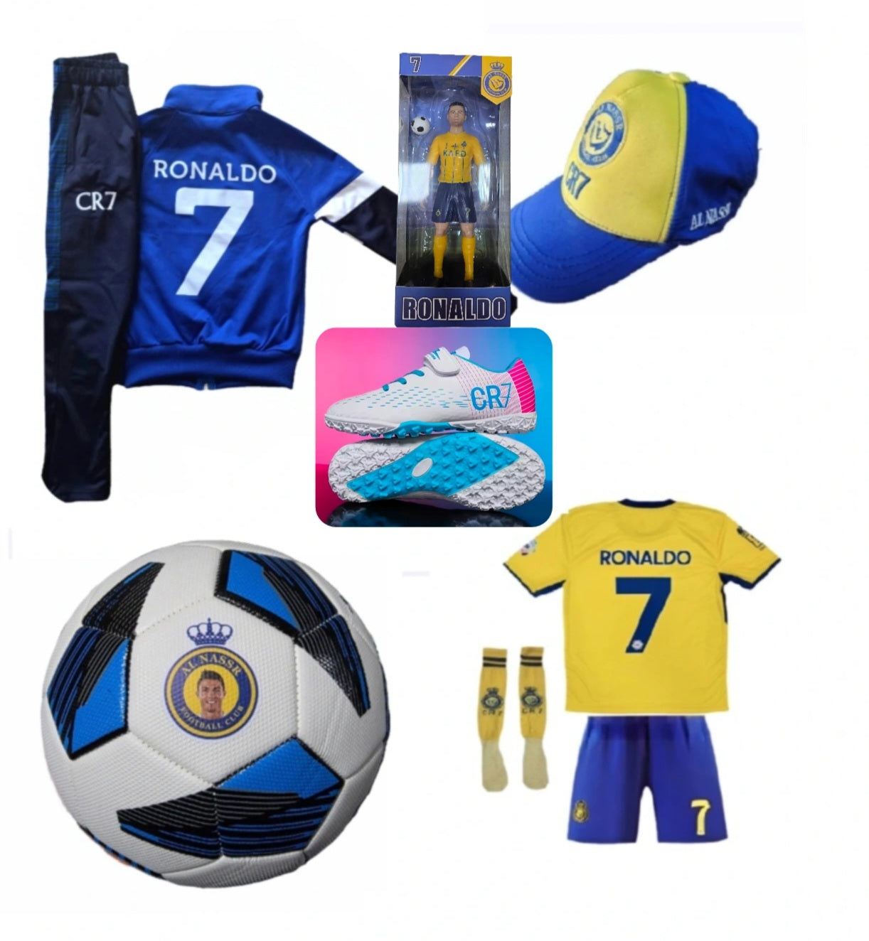 2026 Детска футболна Екипировка с Играчка и Маратонки на Роналдо, за 10г. СЕТ Жълт AL NASSR