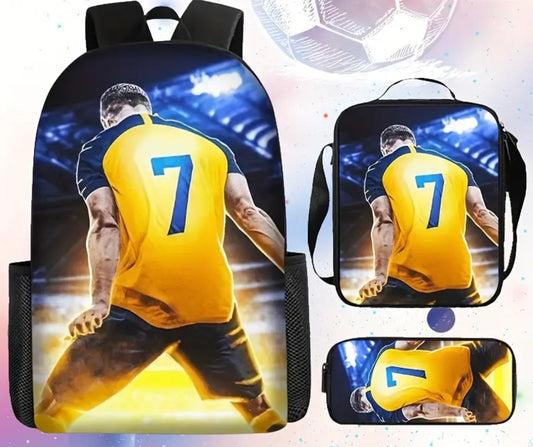 Футболна Ученическа Раница RONALDO Жълта Ал Насър 7 СЕТ Чантичка, Несесер