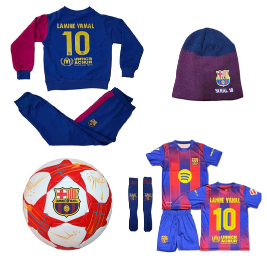Зимна Детска футболна Екипировка на Lamine Yamal Барселона, за 8г. СЕТ Син Червен