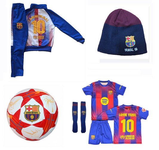 Зимна Детска футболна Екипировка на Ямал Барселона, за 10г. СЕТ Син Бял Yamal 10