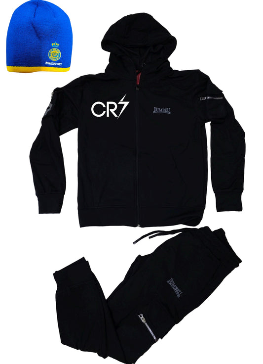 Детски Сет Шапка + Анцуг на Роналдо 7 Черен КР7 Роналдо  с Качулка