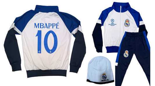 Детски Сет Шапка + Анцуг на МБАПЕ 10 Бял Комплект Реал Мадрид Mbappe 10