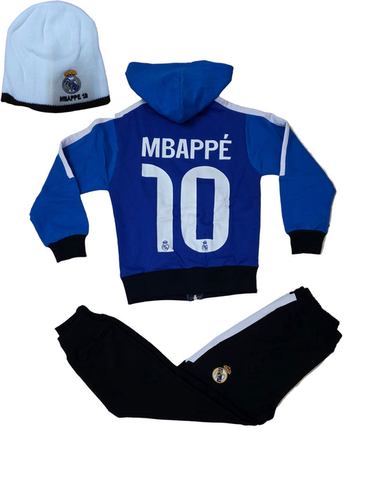 Детски Сет Шапка + Анцуг на МБАПЕ 10 Син Комплект Реал Мадрид Mbappe 10