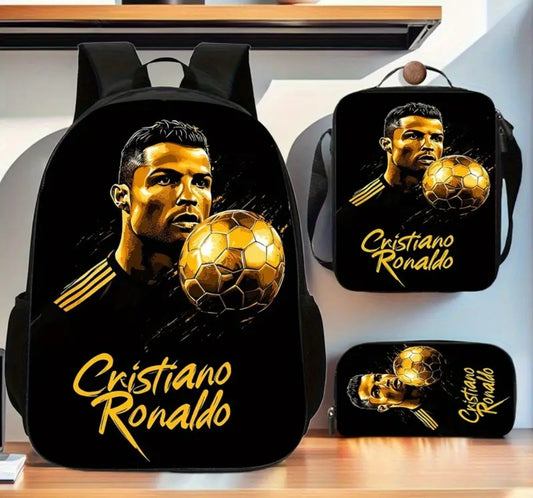 Футболна Ученическа Раница RONALDO 7 СЕТ Чантичка, Несесер Златна