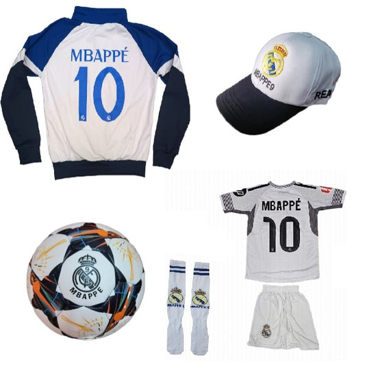 2026 Детска футболна Екипировка на Мбапе 10 Реал Мадрид, за 10г. СЕТ Бял Дракон