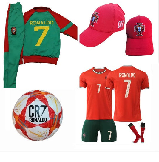 25/26 CR7 Детска футболна Екипировка на Роналдо, за 6г. СЕТ Червен Комплект Португалия