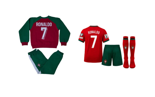 2027 Детски спортен Екип на Ronaldo Червен  + Блуза Анцуг Португалия Комплект CR7