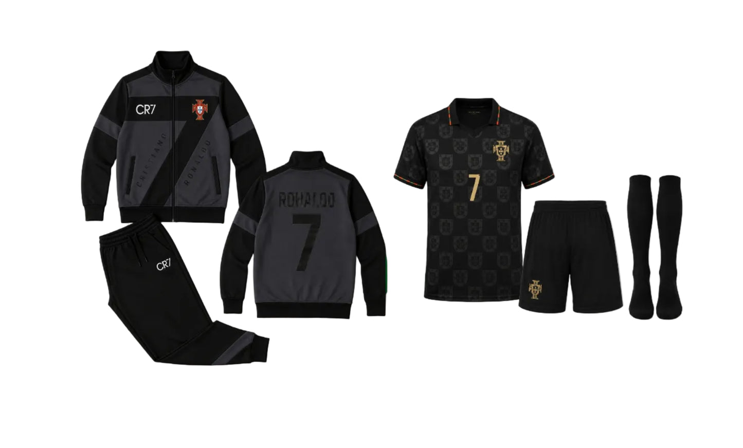 2027 Детски спортен Екип на Ronaldo Black Черен Анцуг Португалия Комплект CR7