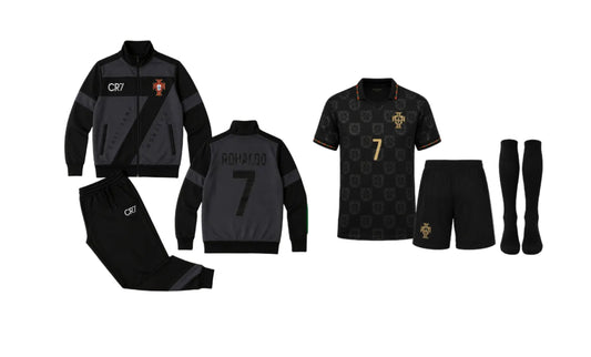 2027 Детски спортен Екип на Ronaldo Black Черен Анцуг Португалия Комплект CR7