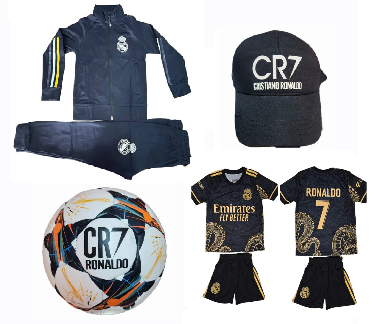 25/26 CR7 Детска футболна Екипировка на Роналдо, за 6г. СЕТ Черен Дракон Мадрид