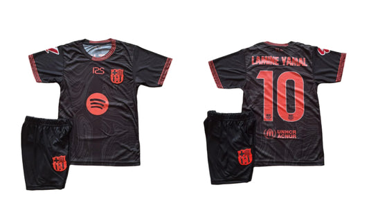 NEW Детски спортен екип на Ламин Ямал 19 Барселона с Чорапи 2026 Black Orange Lamine Yamal