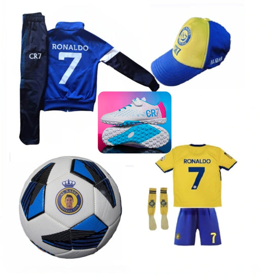 2026 Детска футболна Екипировка с Маратонки на Роналдо, за 10г. СЕТ Жълт AL NASSR