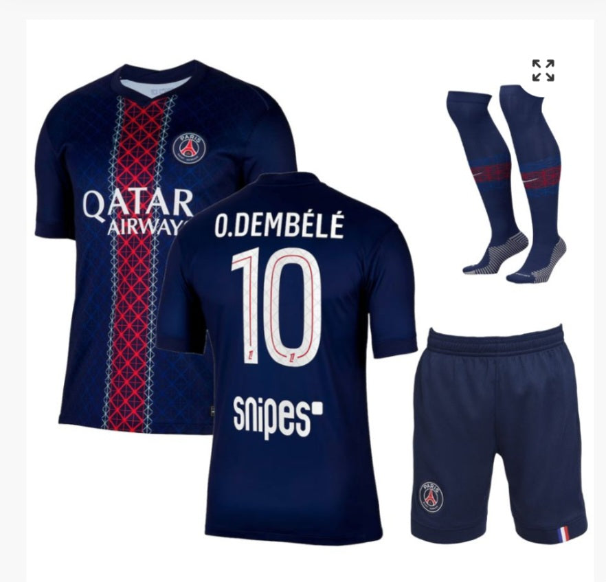 Детски спортен екип на Дембеле с чорапи футболен Dembele PARIS Син 2026