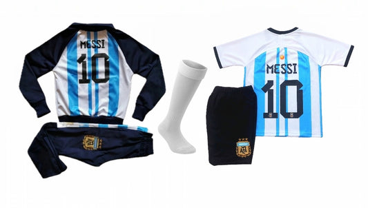Детски спортен екип на Меси 10, футболен MESSI 10 ARGENTINA бял 2026
