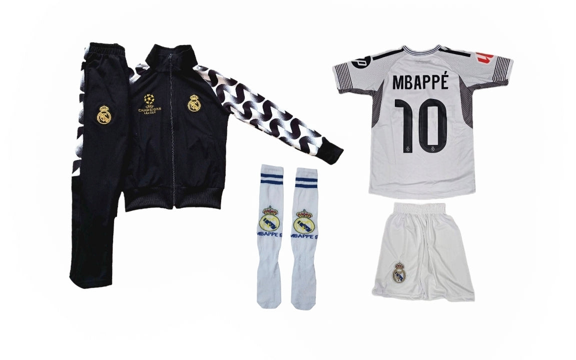 2026 Детски спортен екип на Мбапе 10, Бял - черен Спортен суитчър и анцуг MBAPPE 10 Real Madrid
