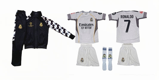 2026 Детски футболен екип на Роналдо, Черен Реал Мадрид Спортен суитчър и анцуг RONALDO CR7
