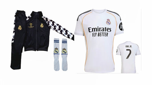 2026 VINI Jr 7 Детски футболен Екип на Винисиус, MADRID Бял СЕТ Комплект