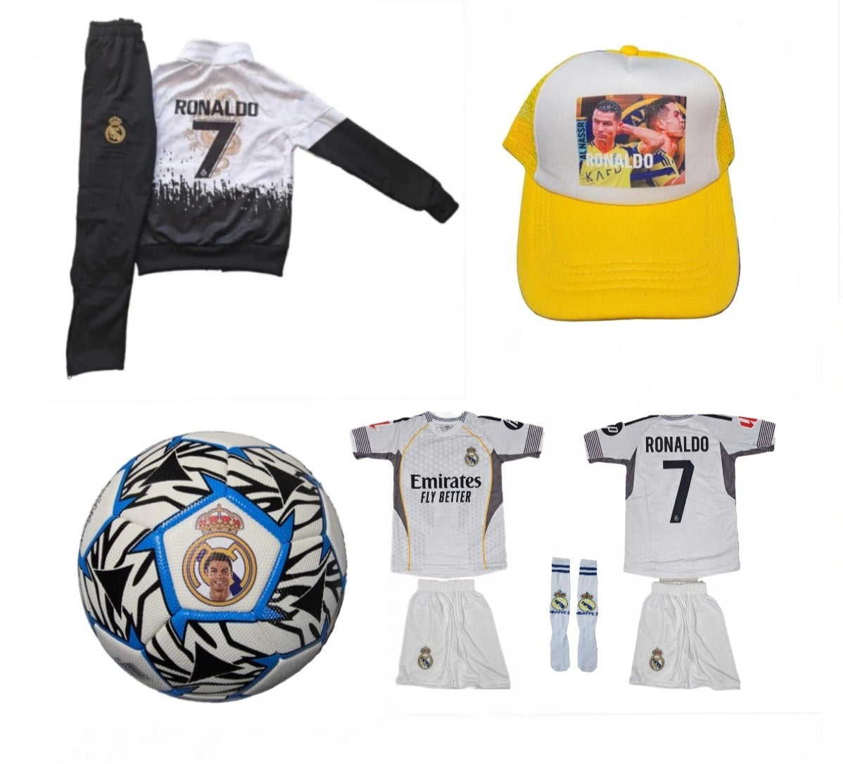2026 Детска футболна Екипировка на Роналдо, за 10г. СЕТ Бял Комплект Реал Мадрид