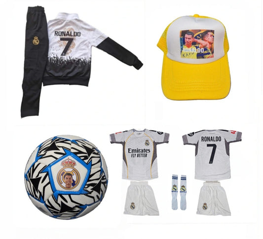 2026 Детска футболна Екипировка на Роналдо, за 10г. СЕТ Бял Комплект Реал Мадрид