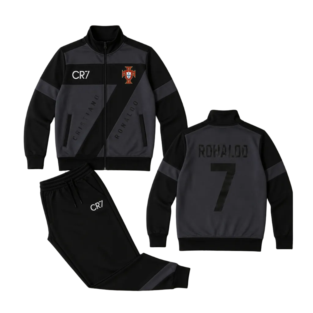 NEW 27 CR7 BLACK 7 Детски Футболен спортен екип на Роналдо 7, Анцуг с дълъг ръкав Португалия