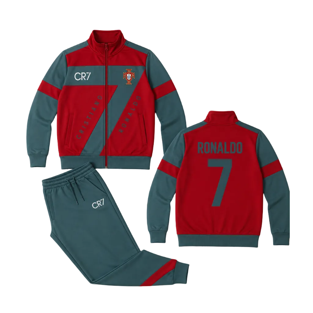 NEW 27 CR7 RED 7 Детски Футболен спортен екип на Роналдо 7, Анцуг с дълъг ръкав Португалия