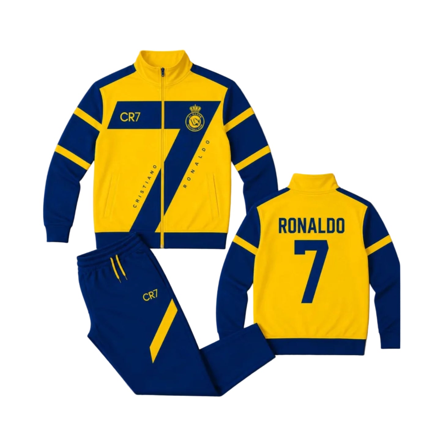 NEW 27 CR7 7 Детски Футболен спортен екип на Роналдо 7, Син, Анцуг с дълъг ръкав Ал Насър ЖълТ
