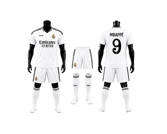 2026 Детски футболен екип Мбапе 9, Бял, Реал Мадрид MBAPPE Madrid + Подарък ГРИВНА
